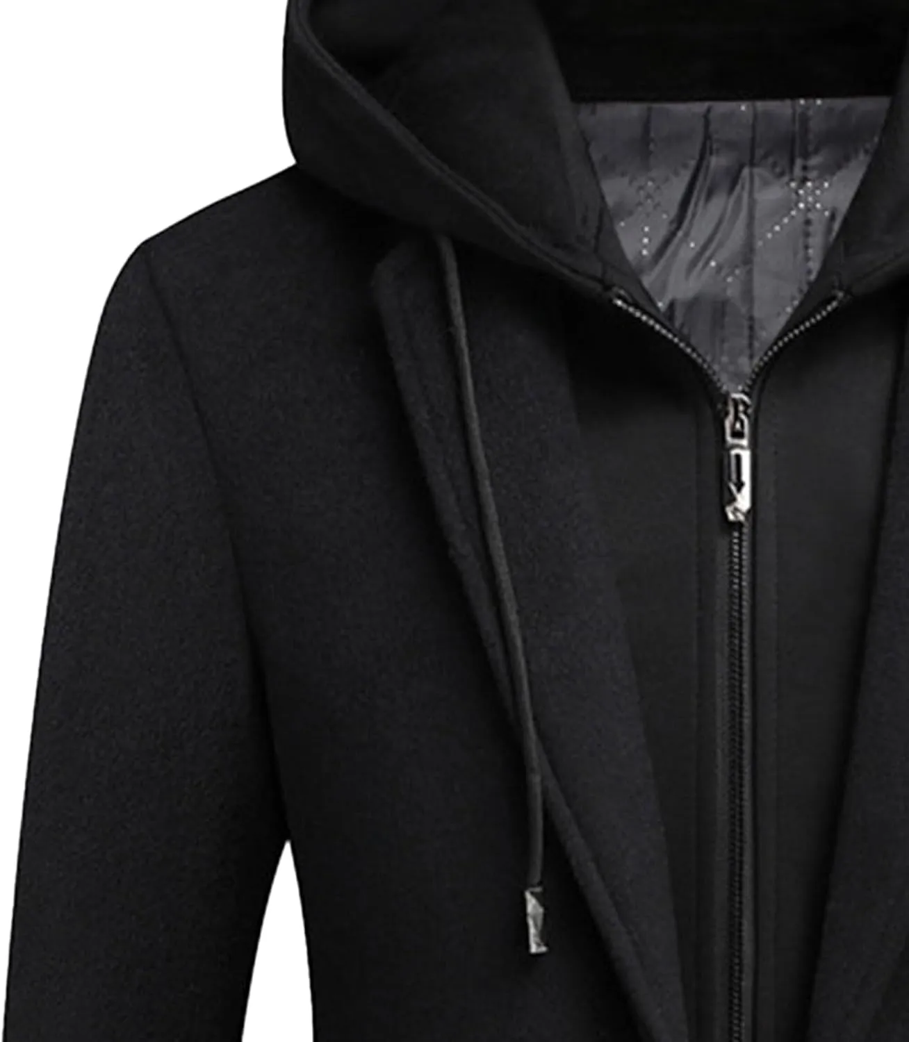 Men's Wool Hooded Overcoat Casual Single Breasted Business Male Coat Classic Long Sleeve Trench Overcoats
