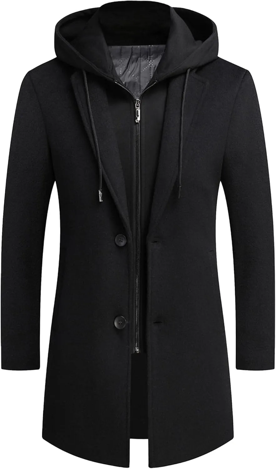 Men's Wool Hooded Overcoat Casual Single Breasted Business Male Coat Classic Long Sleeve Trench Overcoats