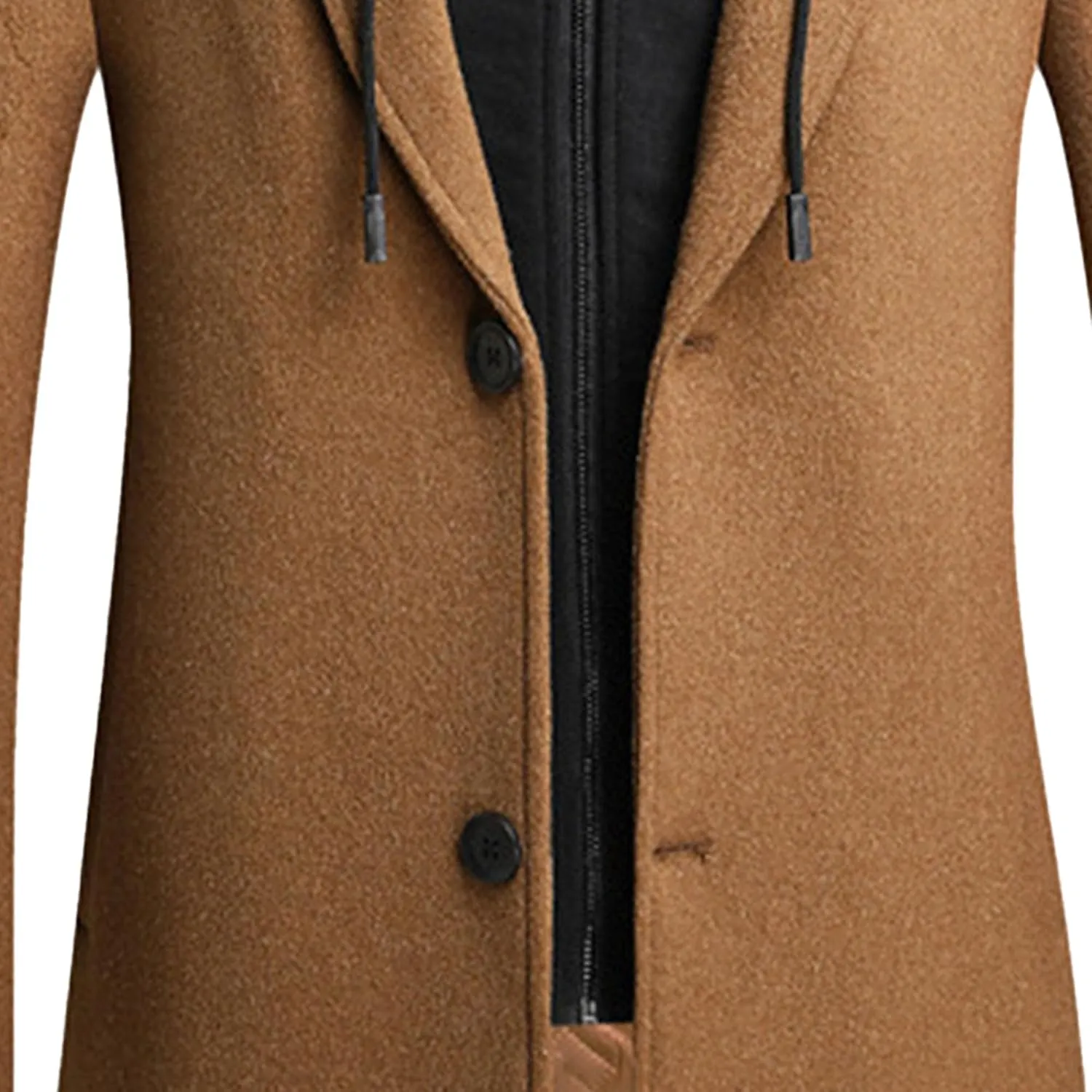Men's Wool Hooded Overcoat Casual Single Breasted Business Male Coat Classic Long Sleeve Trench Overcoats