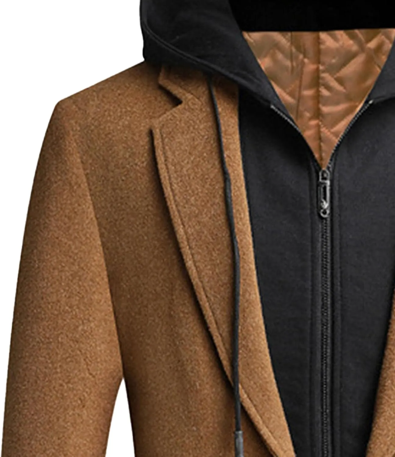 Men's Wool Hooded Overcoat Casual Single Breasted Business Male Coat Classic Long Sleeve Trench Overcoats