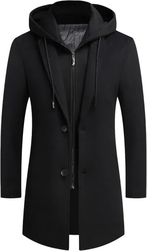 Men's Wool Hooded Overcoat Casual Single Breasted Business Male Coat Classic Long Sleeve Trench Overcoats