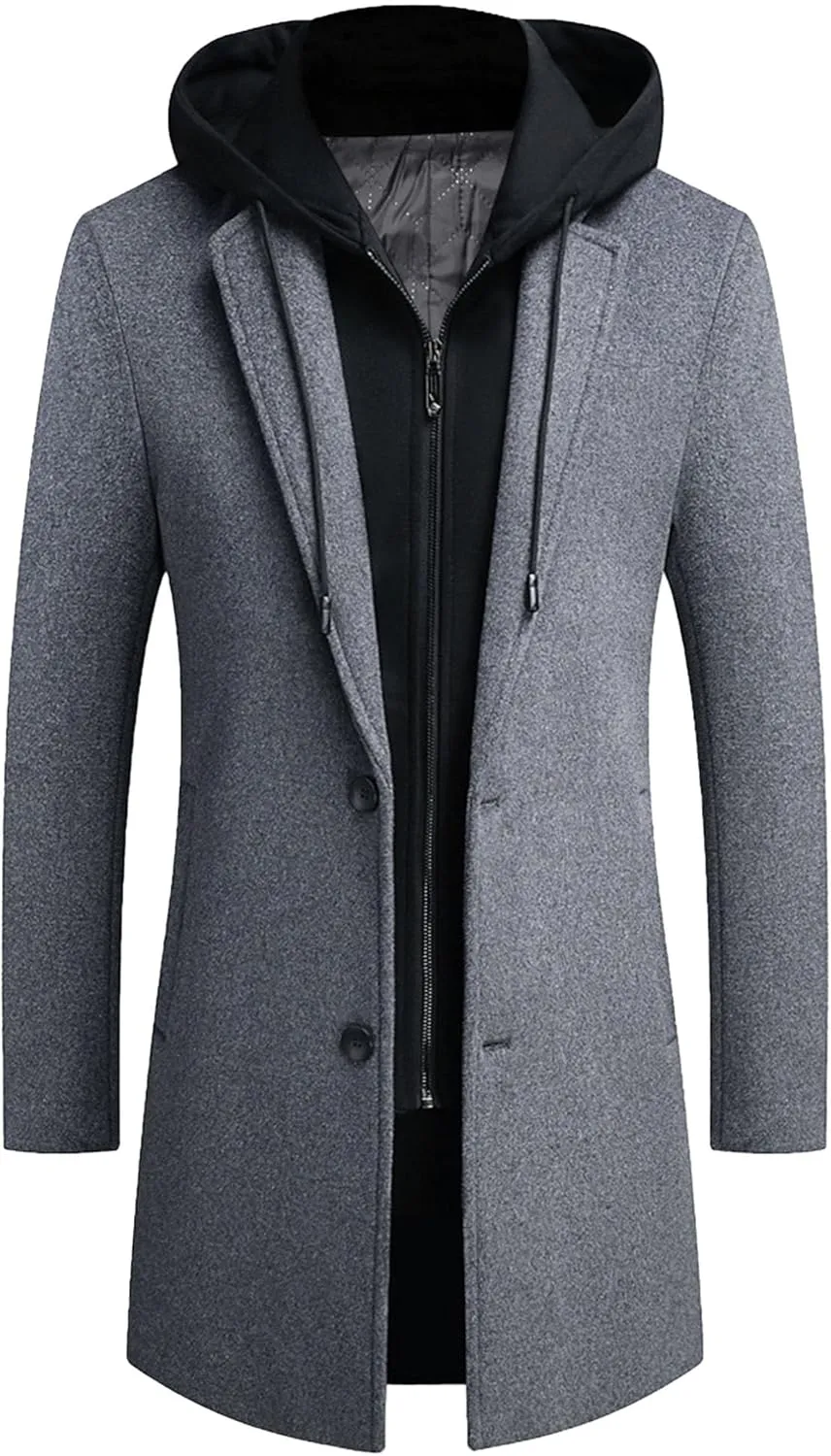 Men's Wool Hooded Overcoat Casual Single Breasted Business Male Coat Classic Long Sleeve Trench Overcoats