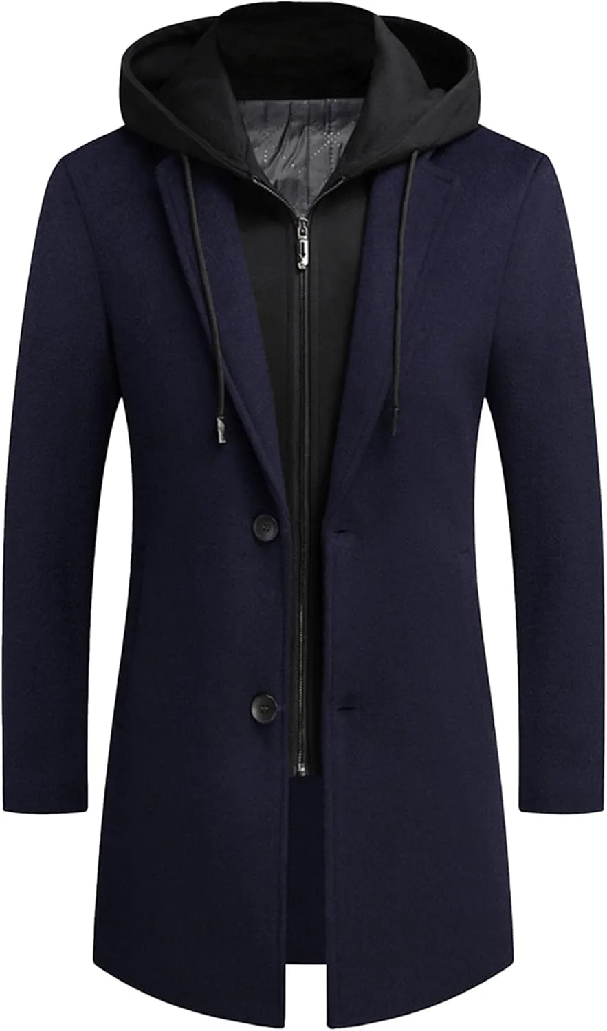 Men's Wool Hooded Overcoat Casual Single Breasted Business Male Coat Classic Long Sleeve Trench Overcoats