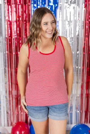Micro Striped Tank - Red