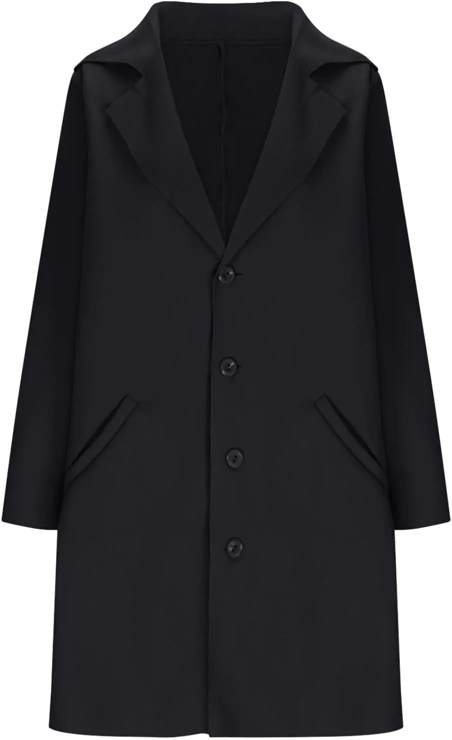 Mid-Length Trench Coats for Women Casual Notched Lapel Wool Single-Breasted Jackets Windbreaker Outerwear Overcoats