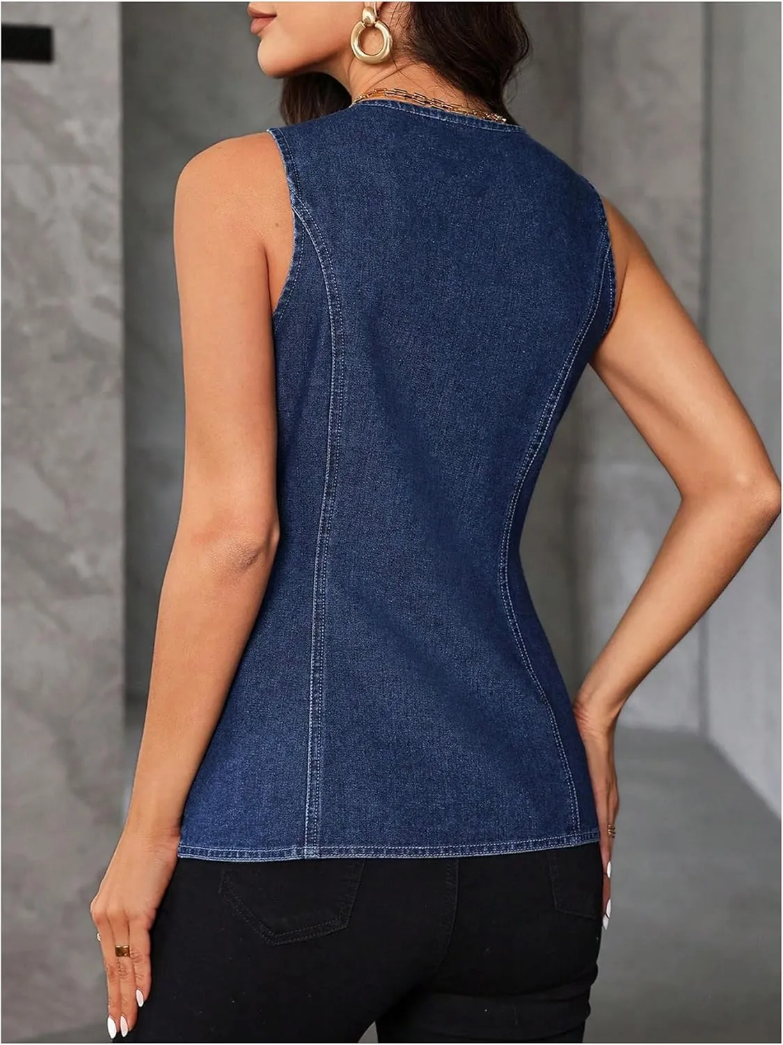 Milumia Women's Denim Vest Top Sleeveless Button Split Hem Jean Waistcoat Tank Tops