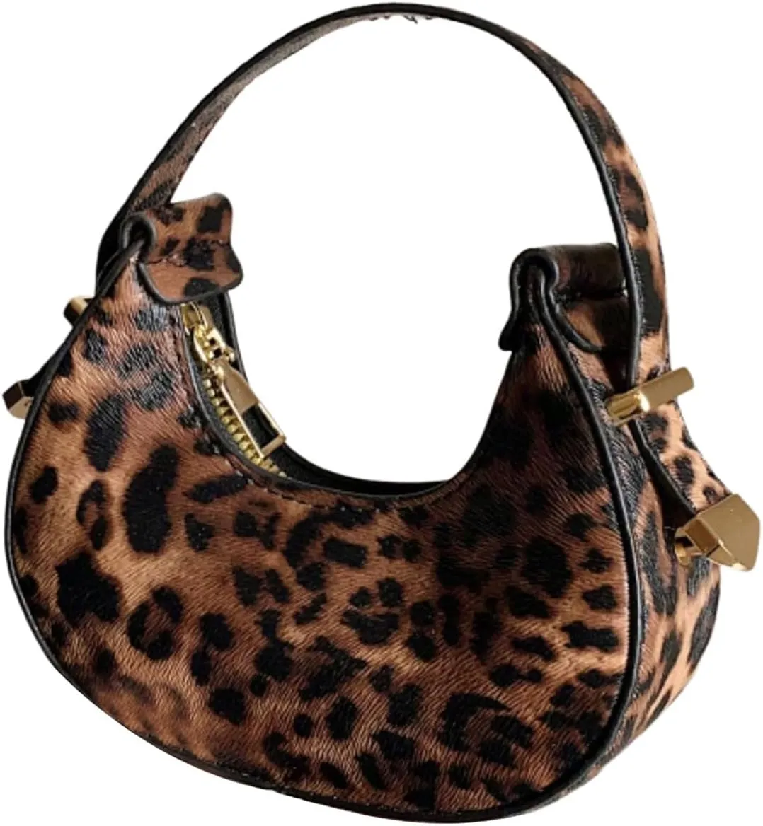 Milumia Women's Leopard Print Hobo Leather Clutch Purse Top Handle Mini Handbags
