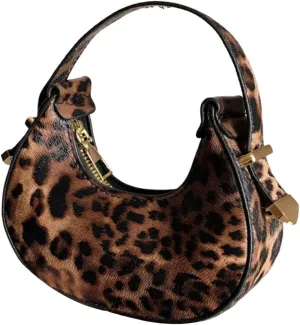 Milumia Women's Leopard Print Hobo Leather Clutch Purse Top Handle Mini Handbags