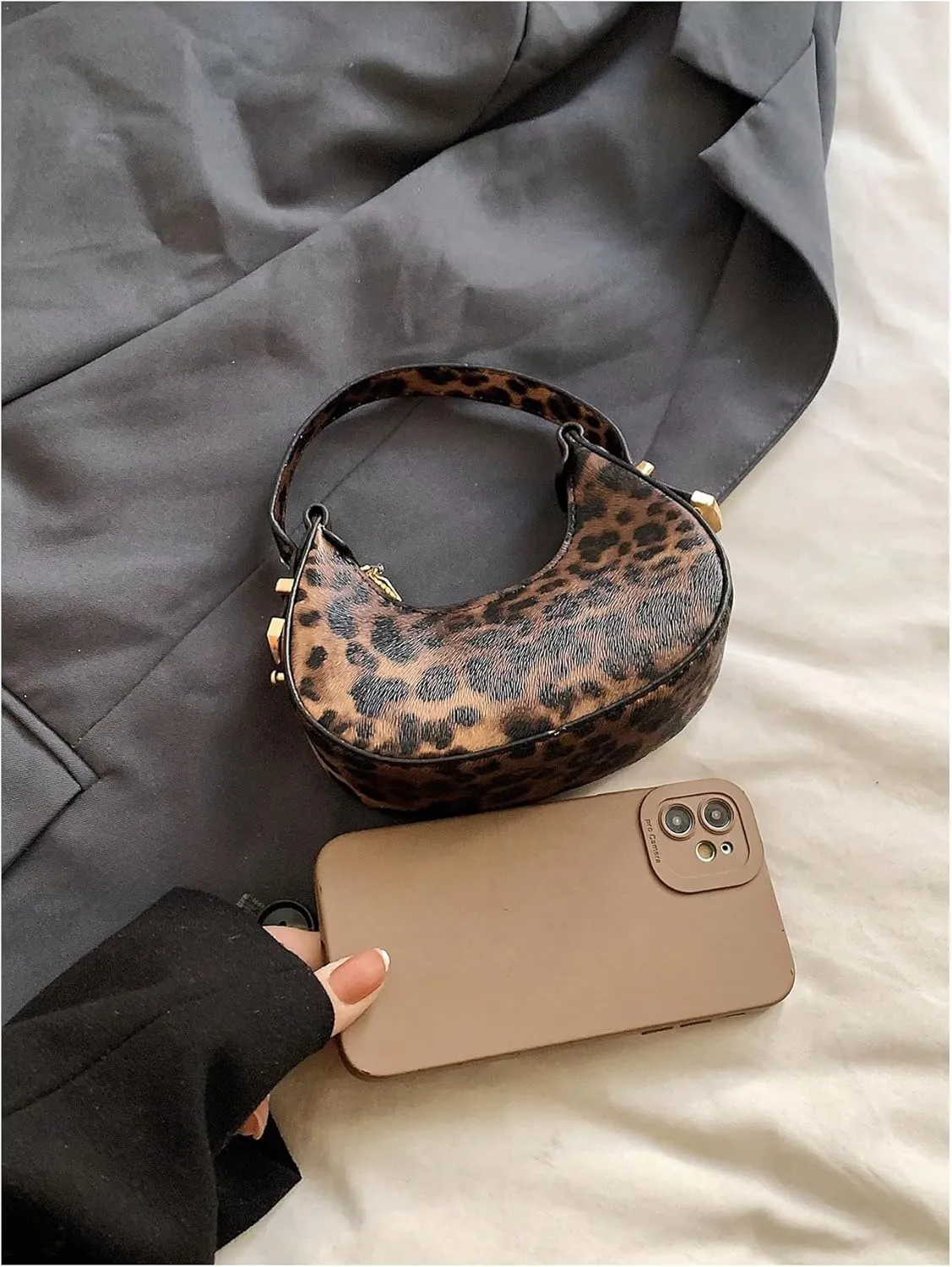 Milumia Women's Leopard Print Hobo Leather Clutch Purse Top Handle Mini Handbags