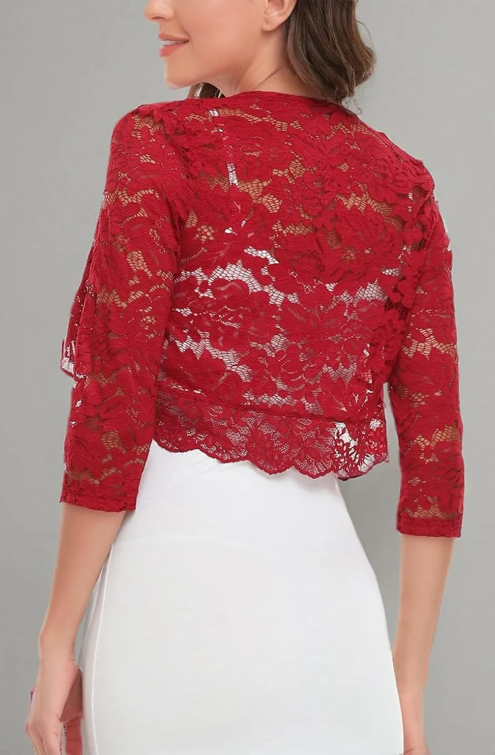 MISS MOLY Women's 3/4 Sleeve Sheer Floral Lace Bolero Shrug Top Cardigan