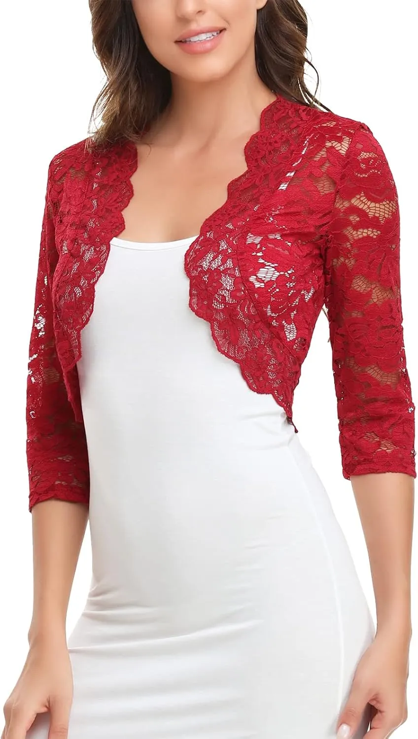 MISS MOLY Women's 3/4 Sleeve Sheer Floral Lace Bolero Shrug Top Cardigan