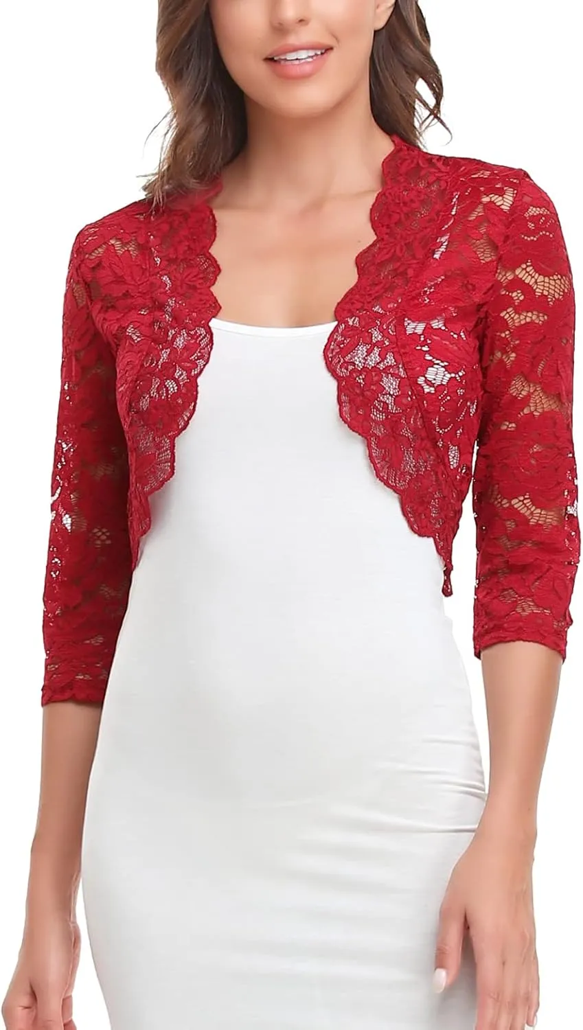 MISS MOLY Women's 3/4 Sleeve Sheer Floral Lace Bolero Shrug Top Cardigan