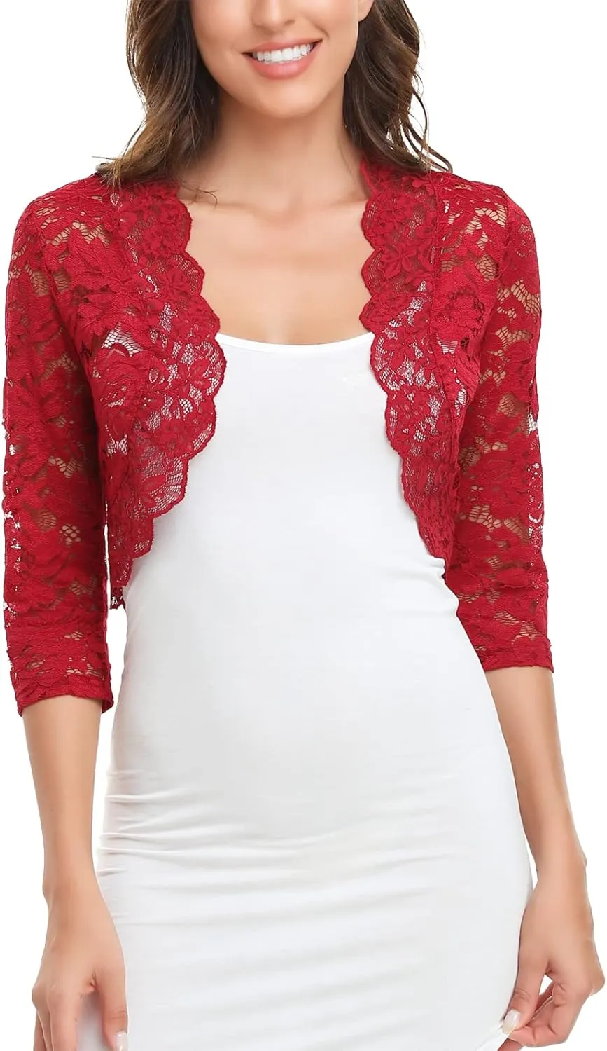 MISS MOLY Women's 3/4 Sleeve Sheer Floral Lace Bolero Shrug Top Cardigan