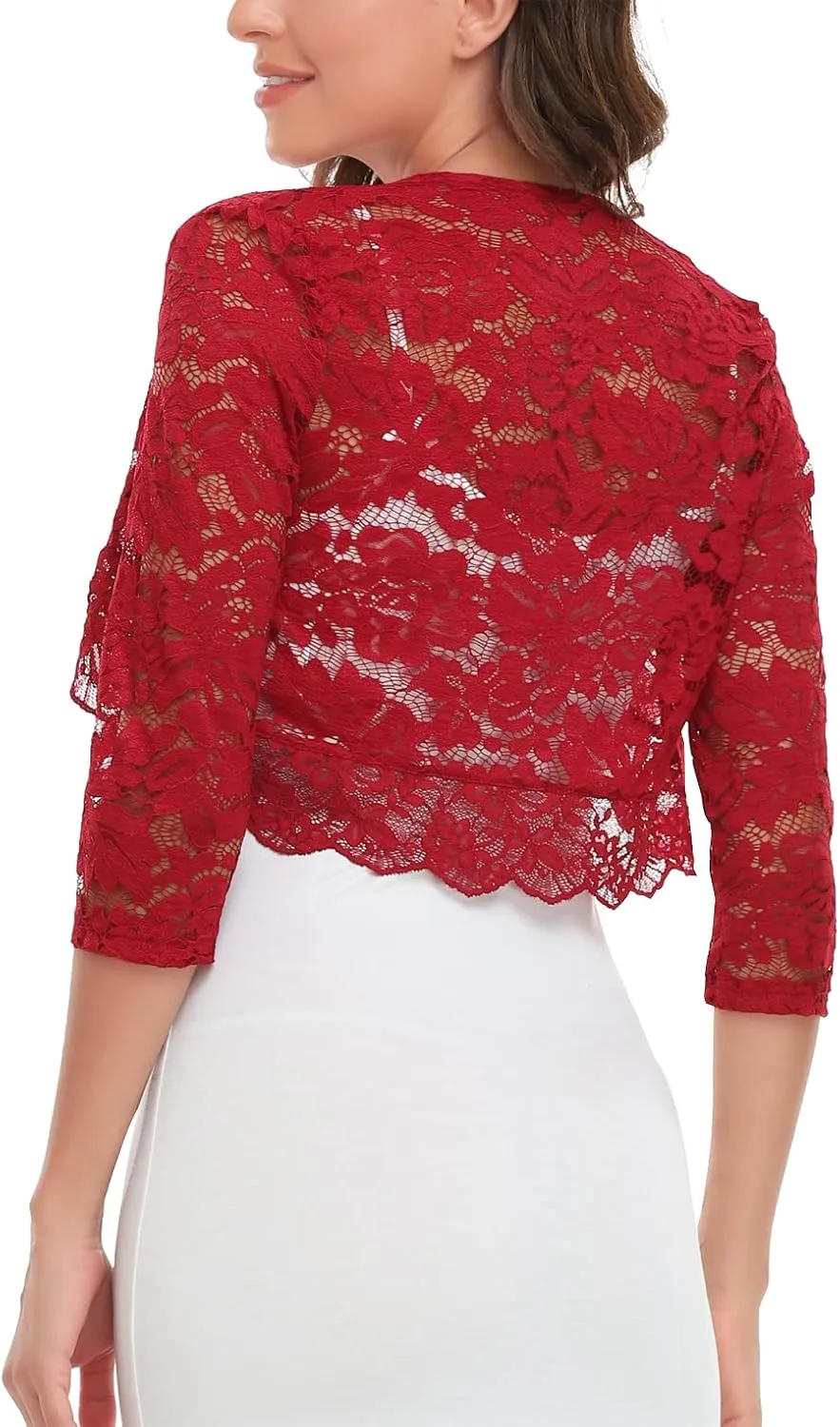 MISS MOLY Women's 3/4 Sleeve Sheer Floral Lace Bolero Shrug Top Cardigan