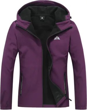 MOERDENG Women's Waterproof Softshell Jacket with Hood Fleece Lined Winter Jacket Insulated Windbreaker Hiking Jacket