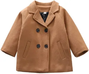 MoZiKQin Toddler Baby Boys Girls Wool Coat Winter Warm Double Breasted Trench Coat Kids Jacket Outwear Clothes