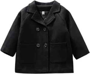 MoZiKQin Toddler Baby Boys Girls Wool Coat Winter Warm Double Breasted Trench Coat Kids Jacket Outwear Clothes