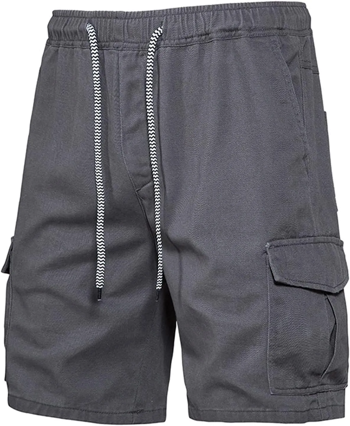 Muscularfit Mens Workout Shorts Regular Fit Drawstring Elastic Waist Tooling Shorts Cotton Multi Pockets Solid Cargo Shorts