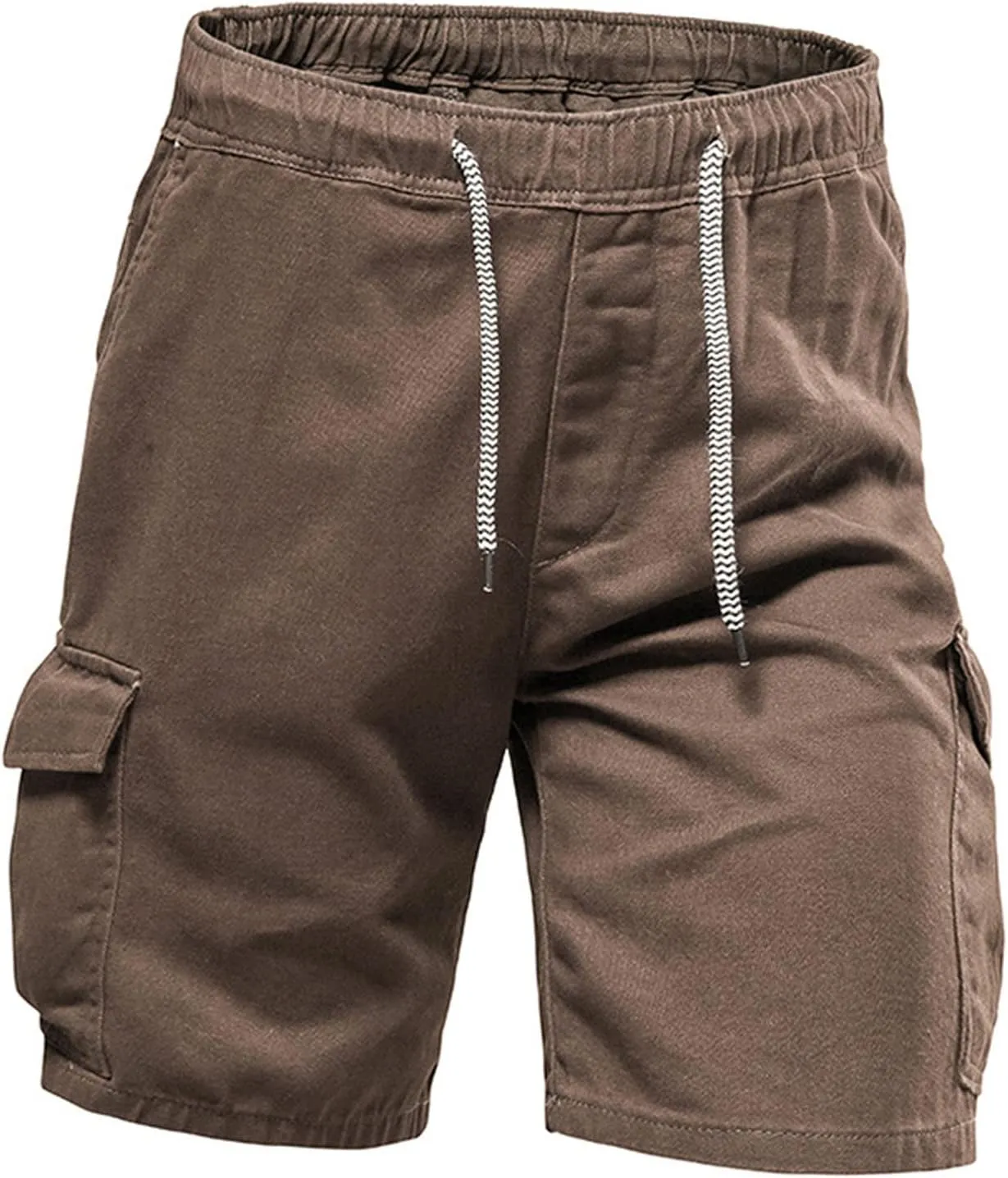 Muscularfit Mens Workout Shorts Regular Fit Drawstring Elastic Waist Tooling Shorts Cotton Multi Pockets Solid Cargo Shorts