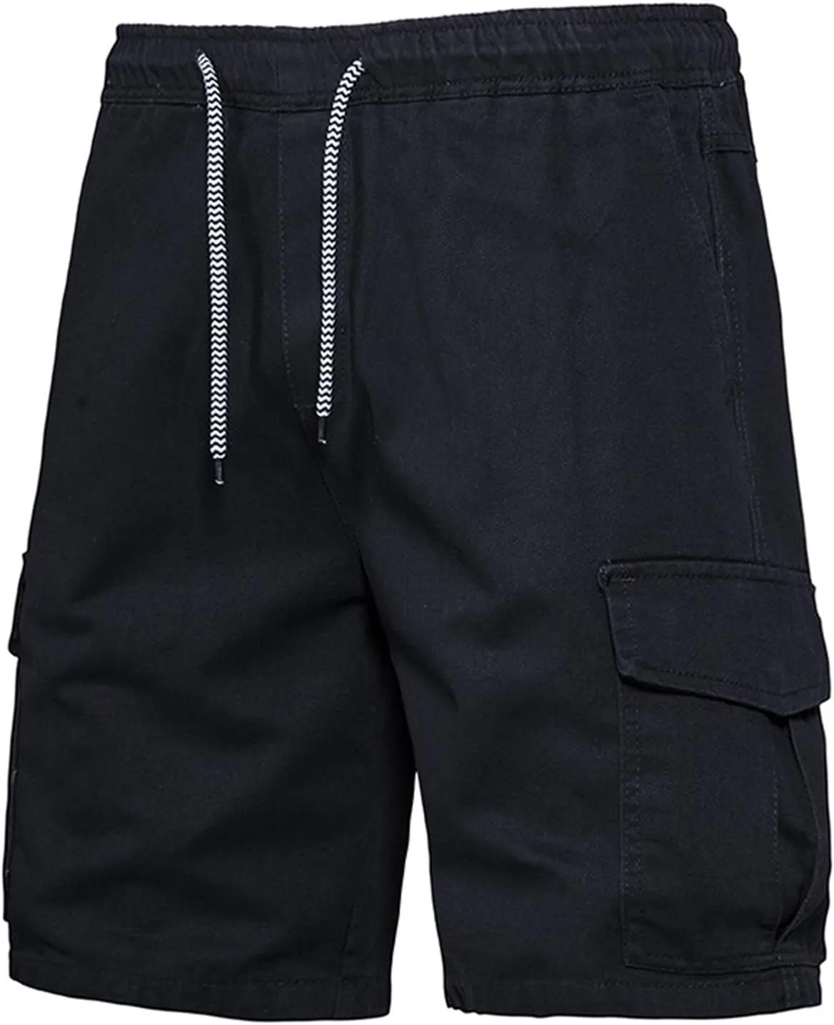 Muscularfit Mens Workout Shorts Regular Fit Drawstring Elastic Waist Tooling Shorts Cotton Multi Pockets Solid Cargo Shorts
