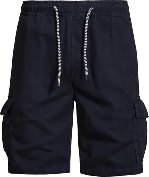 Muscularfit Mens Workout Shorts Regular Fit Drawstring Elastic Waist Tooling Shorts Cotton Multi Pockets Solid Cargo Shorts