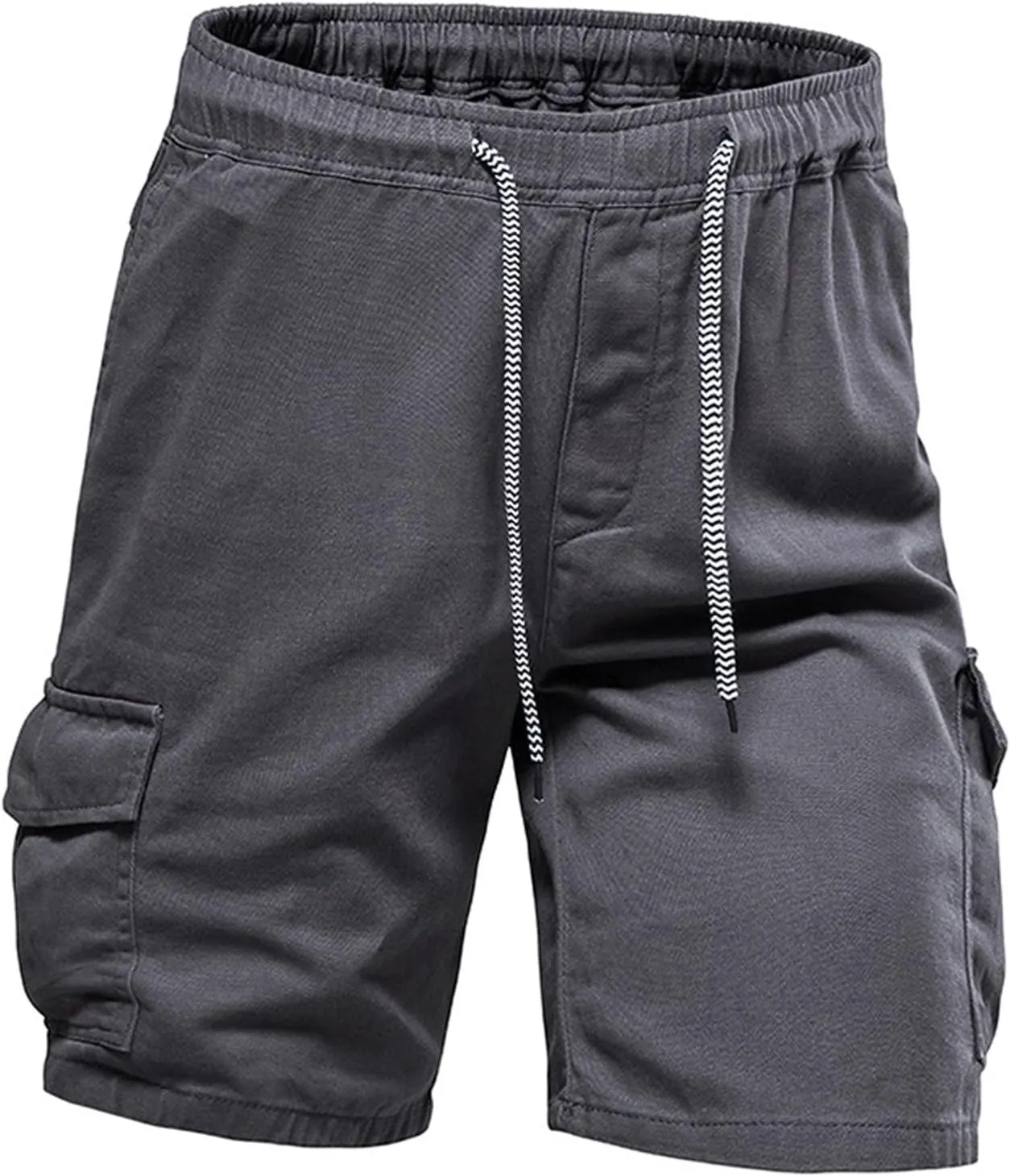 Muscularfit Mens Workout Shorts Regular Fit Drawstring Elastic Waist Tooling Shorts Cotton Multi Pockets Solid Cargo Shorts