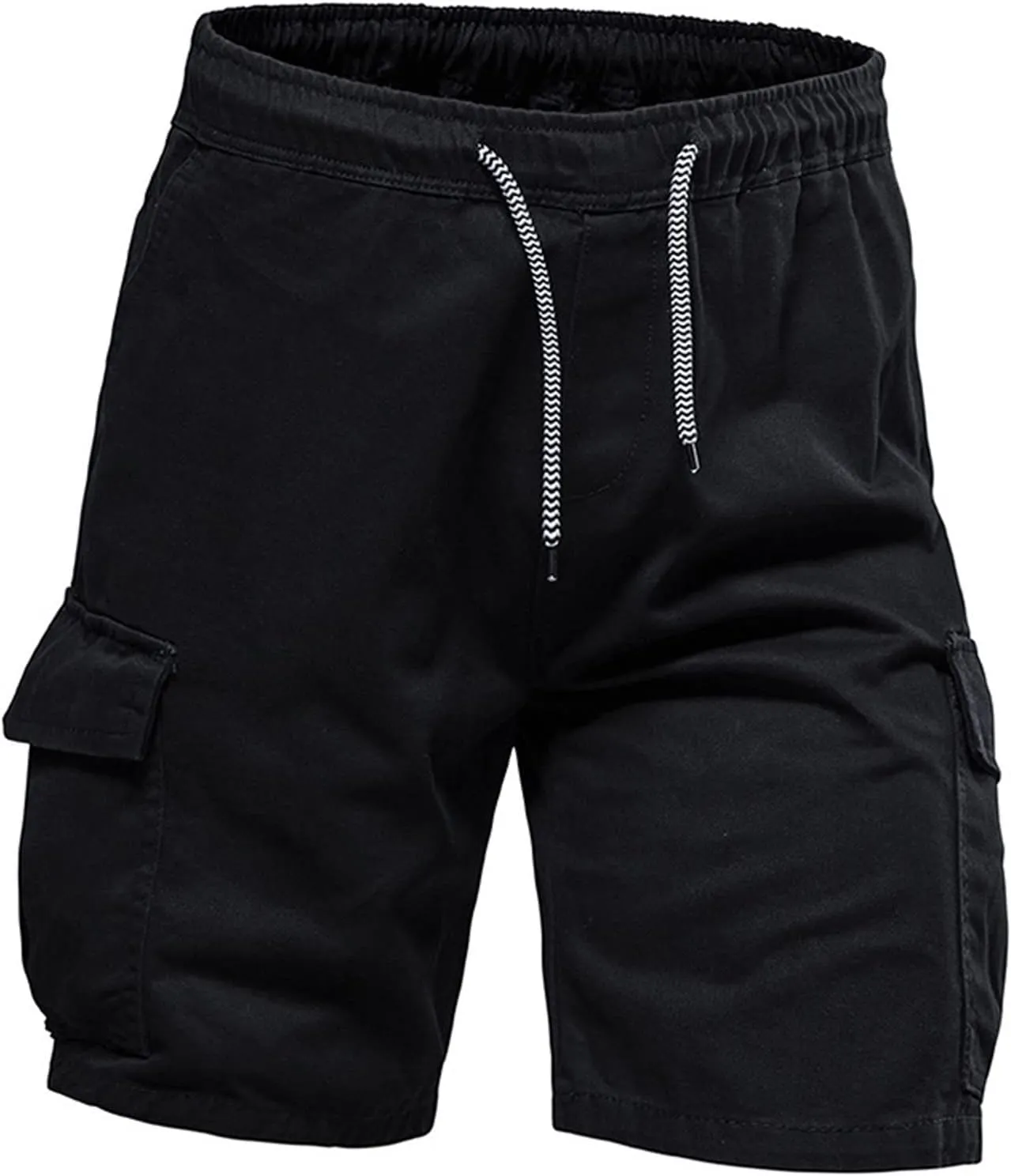 Muscularfit Mens Workout Shorts Regular Fit Drawstring Elastic Waist Tooling Shorts Cotton Multi Pockets Solid Cargo Shorts