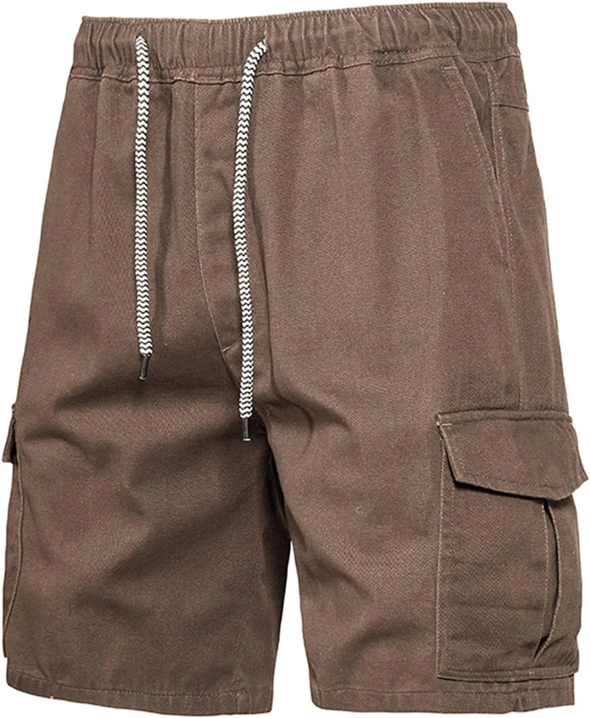 Muscularfit Mens Workout Shorts Regular Fit Drawstring Elastic Waist Tooling Shorts Cotton Multi Pockets Solid Cargo Shorts
