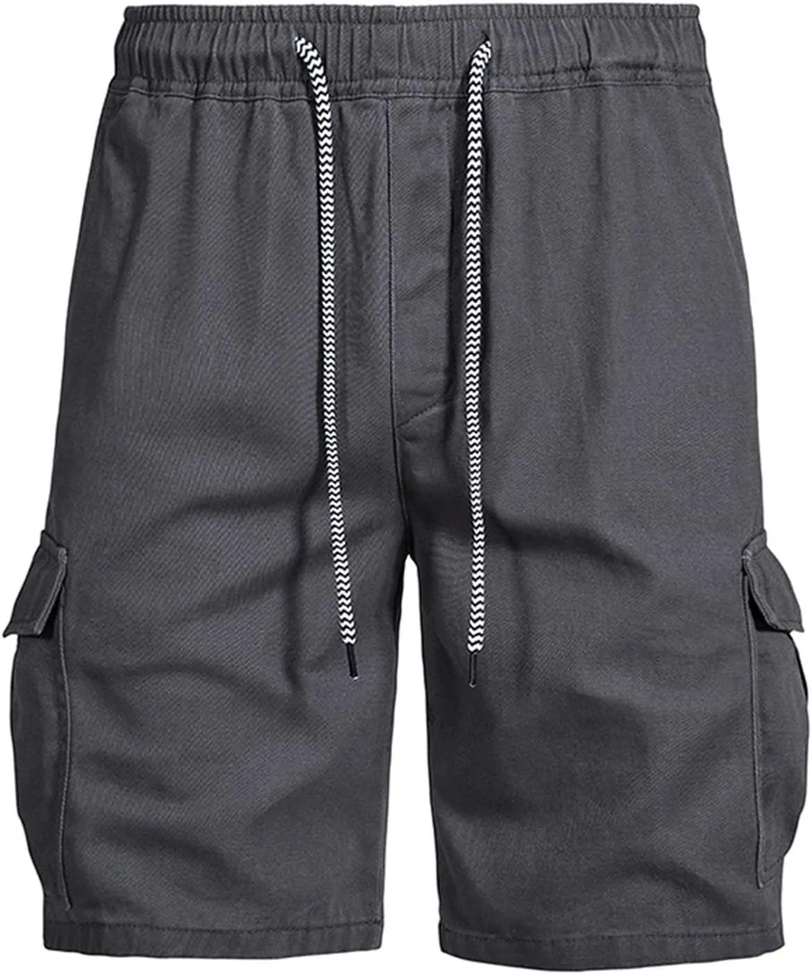 Muscularfit Mens Workout Shorts Regular Fit Drawstring Elastic Waist Tooling Shorts Cotton Multi Pockets Solid Cargo Shorts