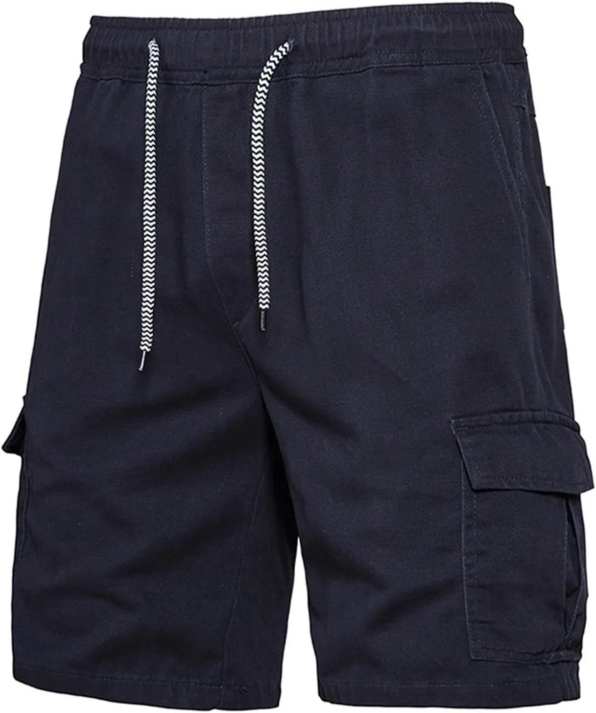 Muscularfit Mens Workout Shorts Regular Fit Drawstring Elastic Waist Tooling Shorts Cotton Multi Pockets Solid Cargo Shorts