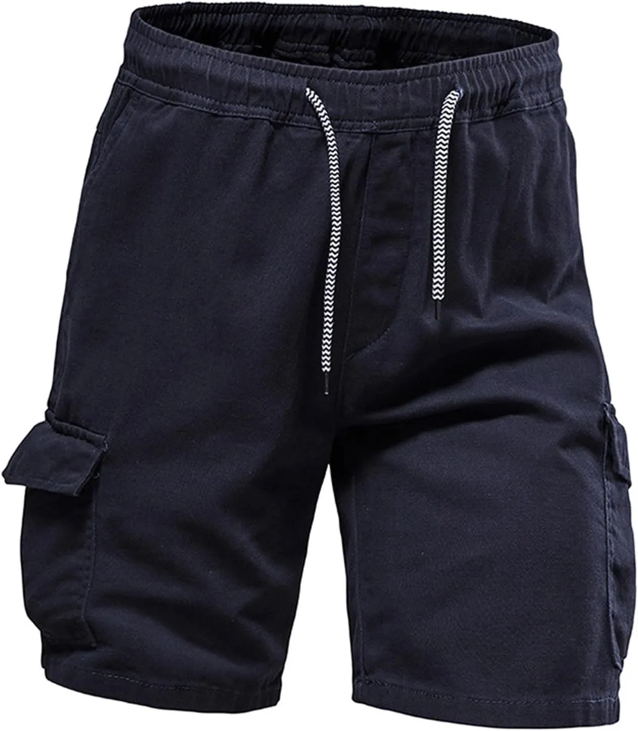 Muscularfit Mens Workout Shorts Regular Fit Drawstring Elastic Waist Tooling Shorts Cotton Multi Pockets Solid Cargo Shorts