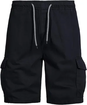 Muscularfit Mens Workout Shorts Regular Fit Drawstring Elastic Waist Tooling Shorts Cotton Multi Pockets Solid Cargo Shorts