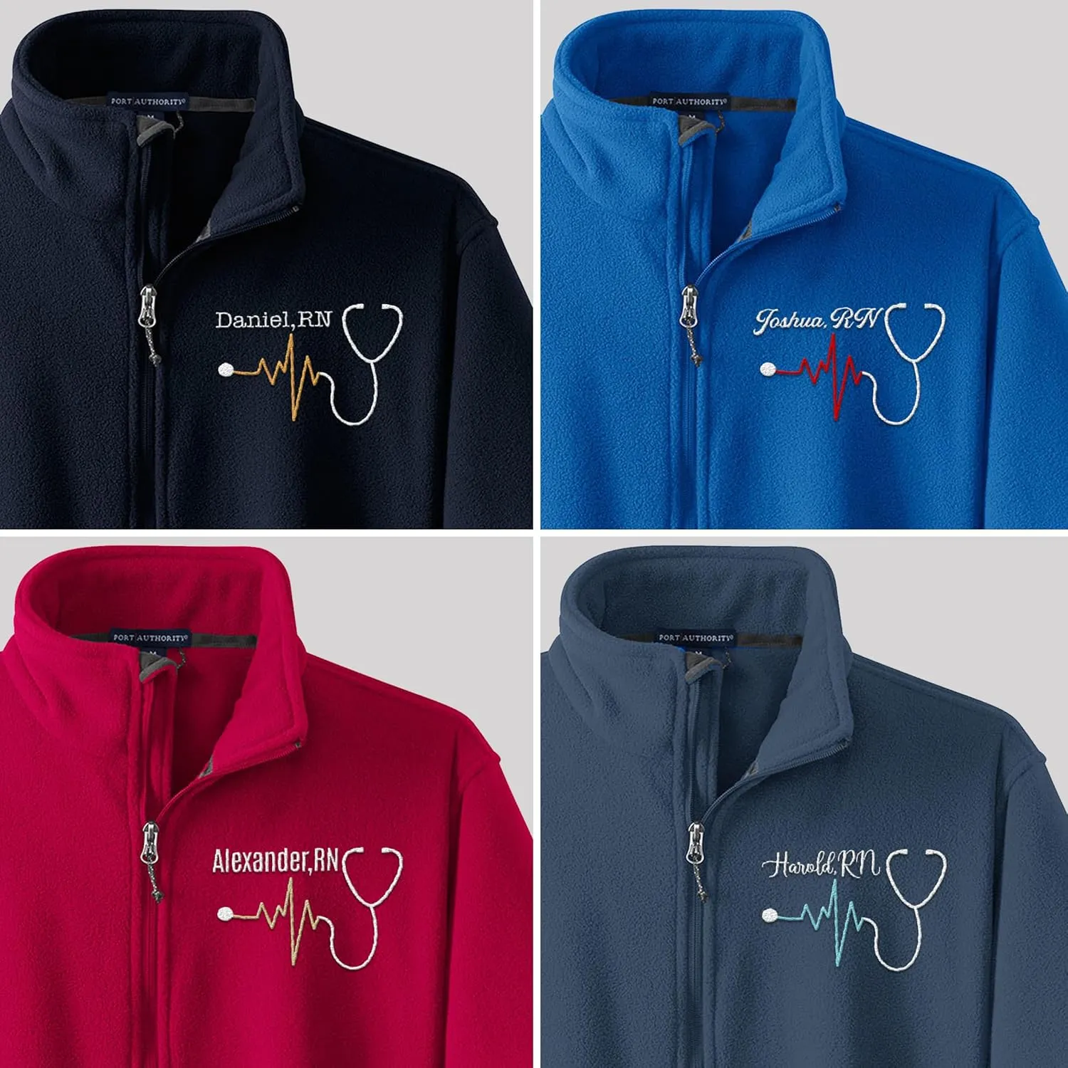 NACRE APPAREL Custom Embroidered Midweight Fleece Jacket for Men & Women Personalized Stethescope Print Jacket