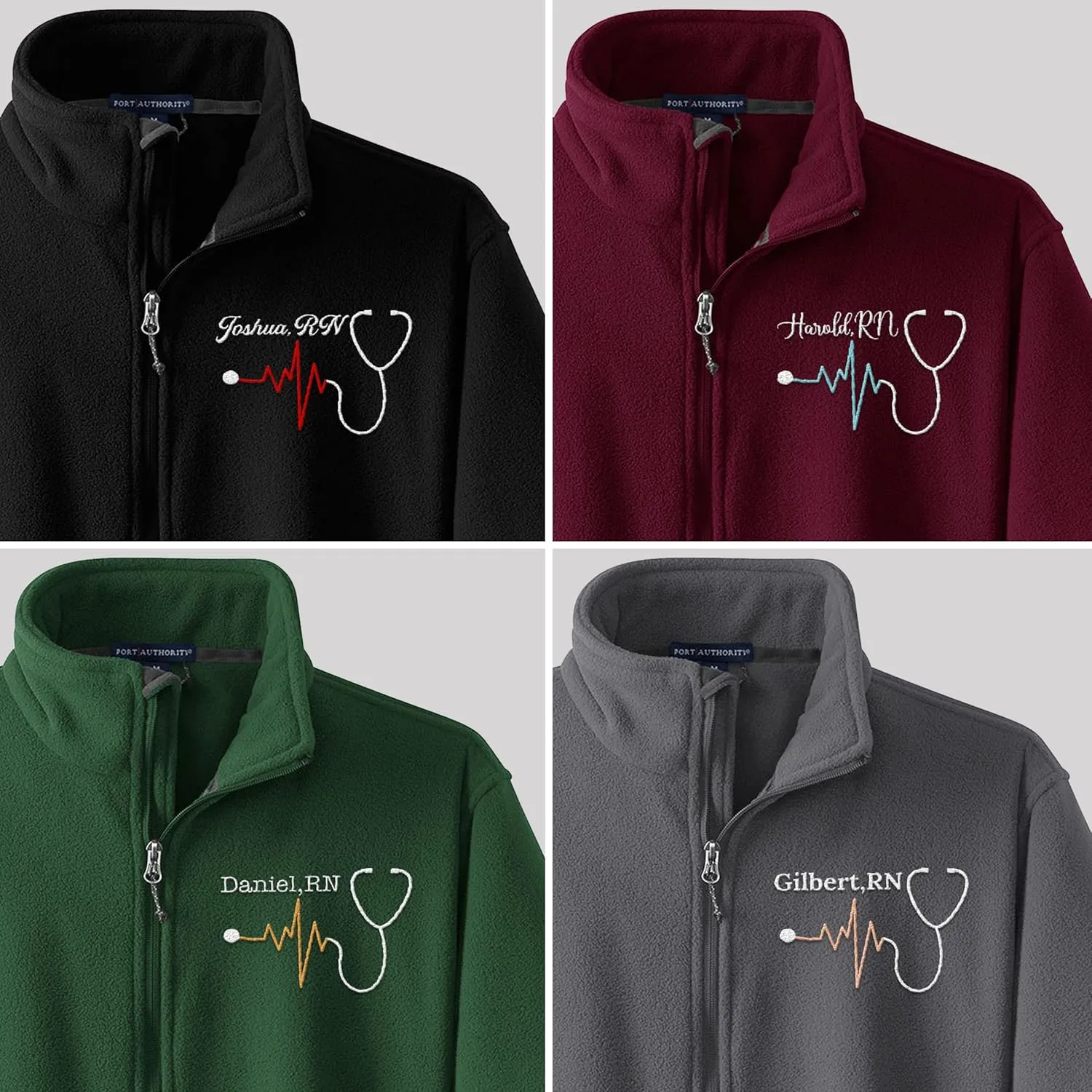 NACRE APPAREL Custom Embroidered Midweight Fleece Jacket for Men & Women Personalized Stethescope Print Jacket