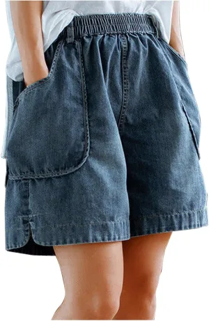 NATHGAM Womens Wide Leg Jean Shorts Baggy High Waisted Denim Shorts Lightweight Comfy Jeans Shorts 80s Plus Size with Pockets