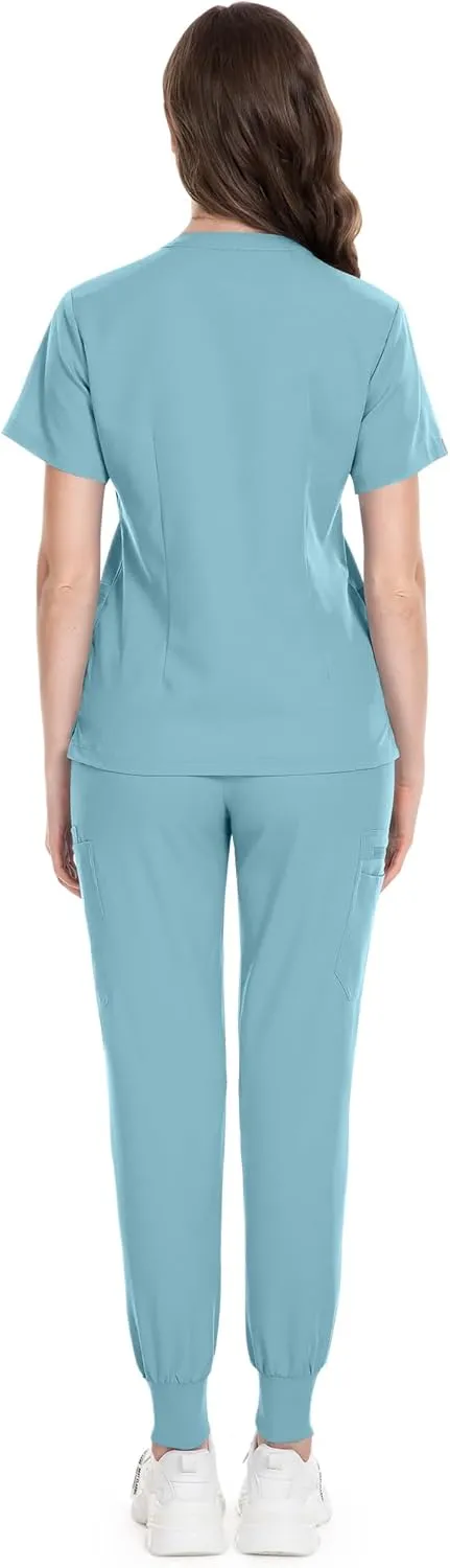 Niaahinn Classic Scrub Set for Women - Top Workwear & Yoga Jogger Pants Nursing Uniform