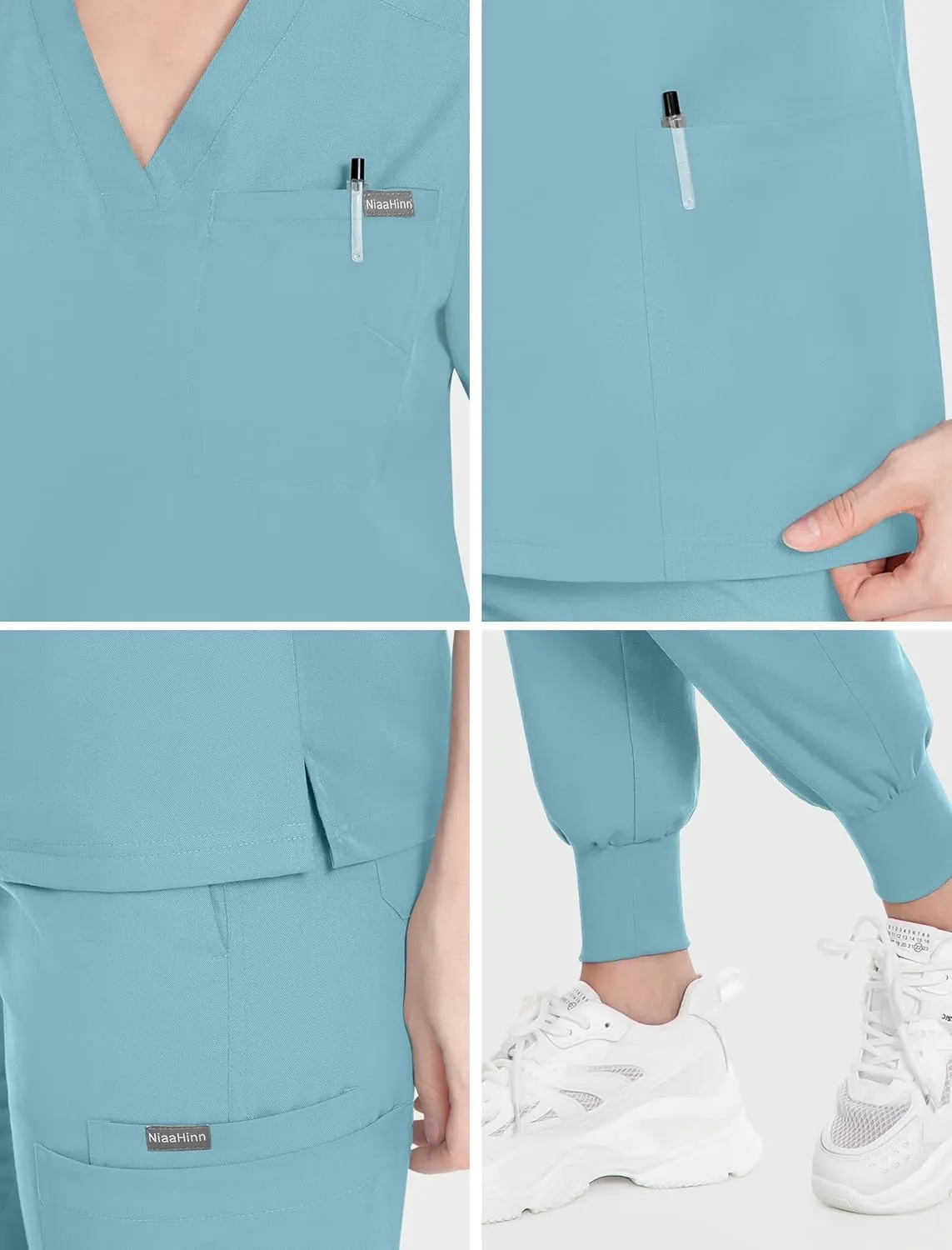 Niaahinn Classic Scrub Set for Women - Top Workwear & Yoga Jogger Pants Nursing Uniform