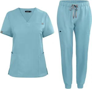 Niaahinn Classic Scrub Set for Women - Top Workwear & Yoga Jogger Pants Nursing Uniform