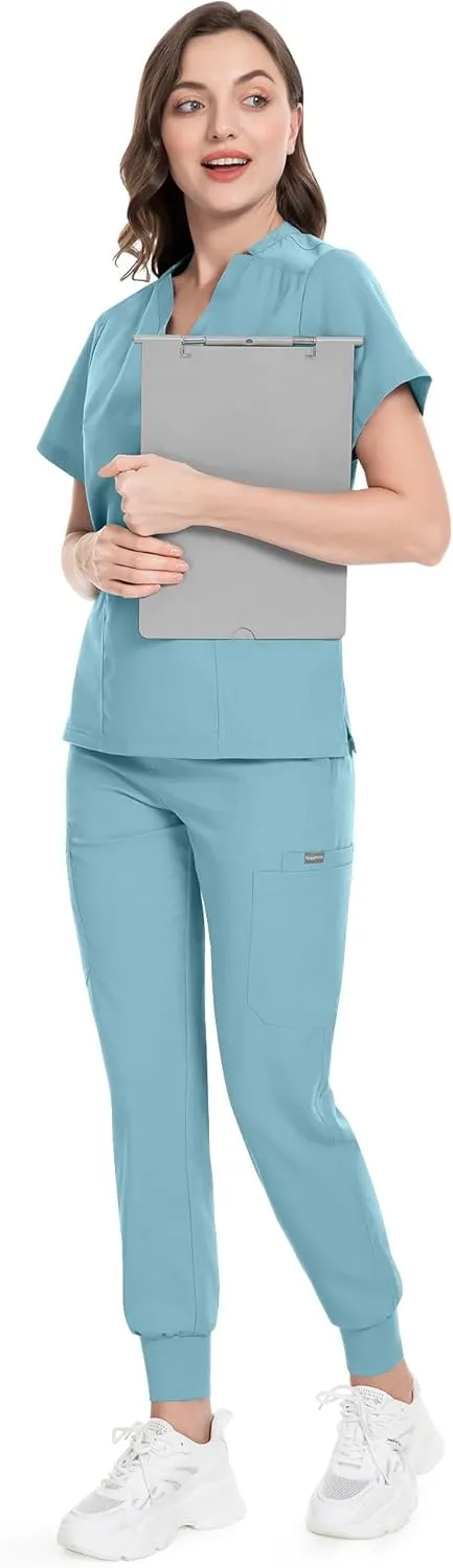 Niaahinn Classic Scrub Set for Women - Top Workwear & Yoga Jogger Pants Nursing Uniform