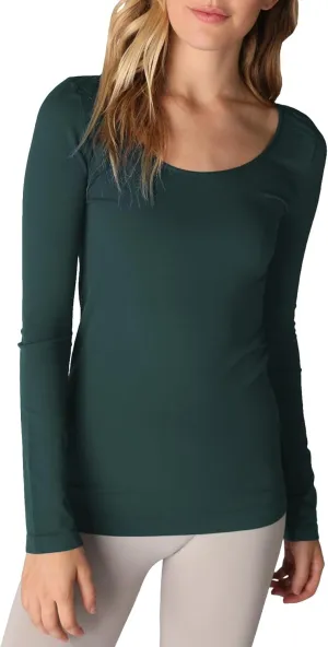 NIKIBIKI Women Seamless Long Sleeve Scoop Neck Top, Made in U.S.A, One Size