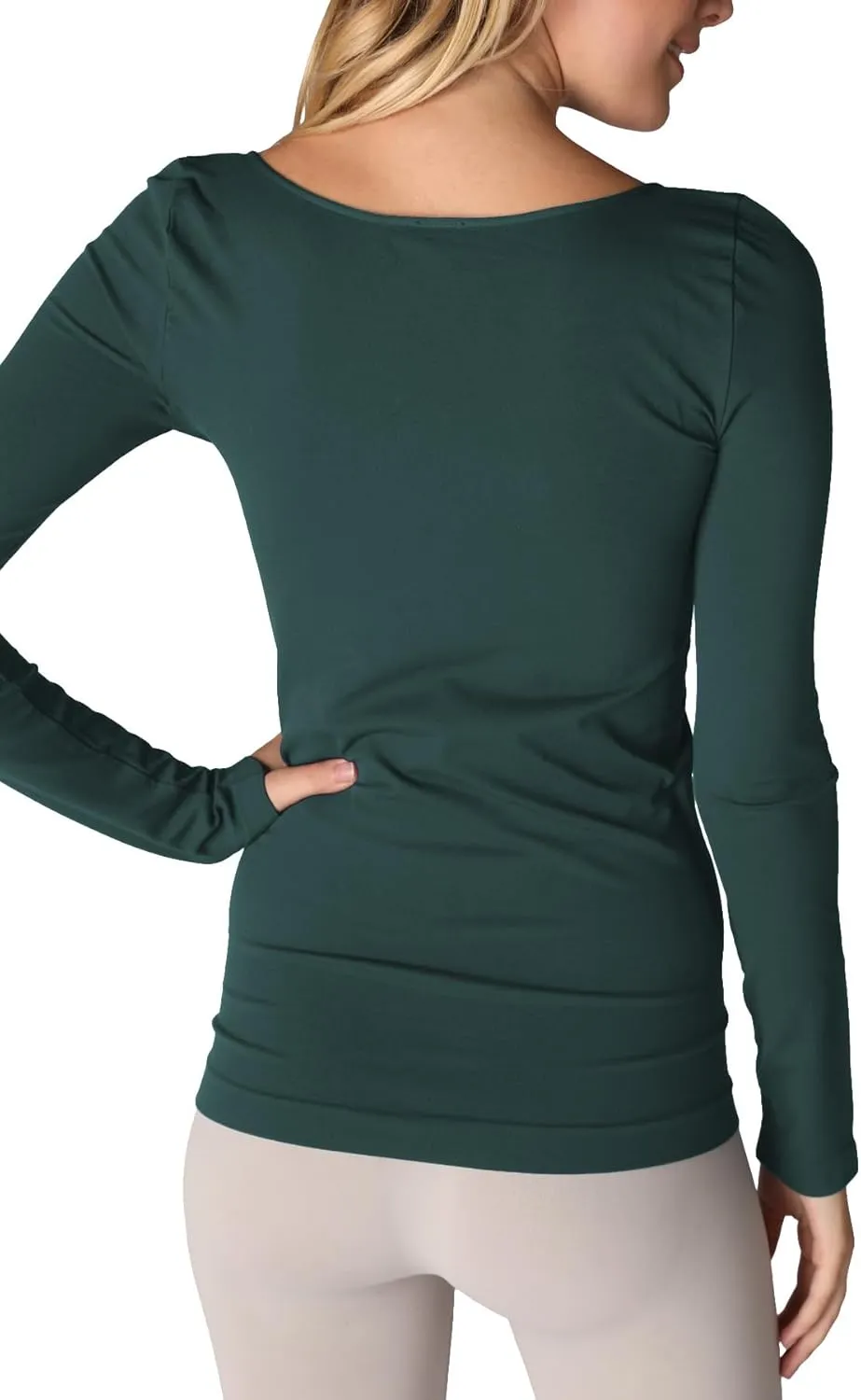 NIKIBIKI Women Seamless Long Sleeve Scoop Neck Top, Made in U.S.A, One Size