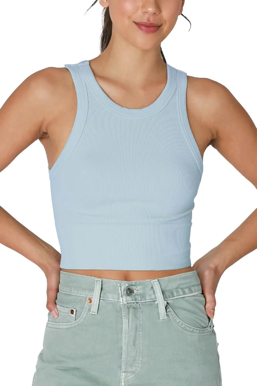 NIKIBIKI Women Seamless Ribbed High Neck Crop Top, Made in U.S.A, One Size
