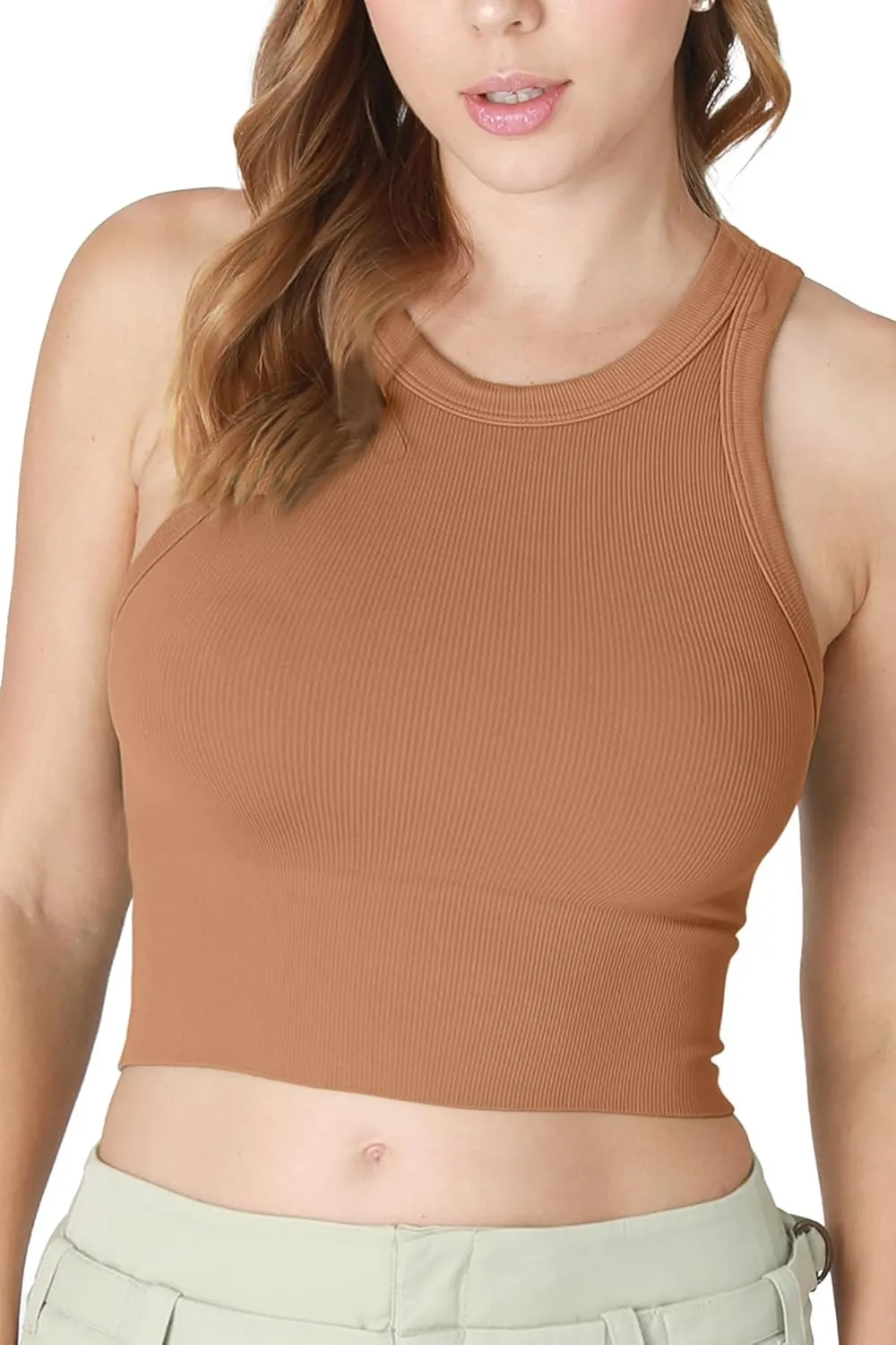 NIKIBIKI Women Seamless Ribbed High Neck Crop Top, Made in U.S.A, One Size