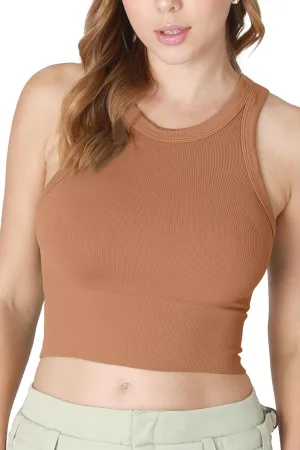 NIKIBIKI Women Seamless Ribbed High Neck Crop Top, Made in U.S.A, One Size