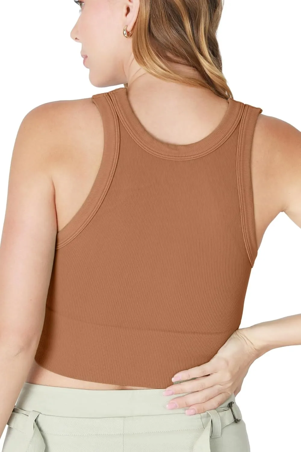 NIKIBIKI Women Seamless Ribbed High Neck Crop Top, Made in U.S.A, One Size