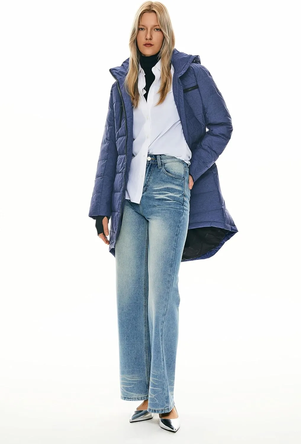 Orolay Women's Winter Down Jacket Long Quilted Puffer Coat Warm Hooded Slim Fit Outerwear