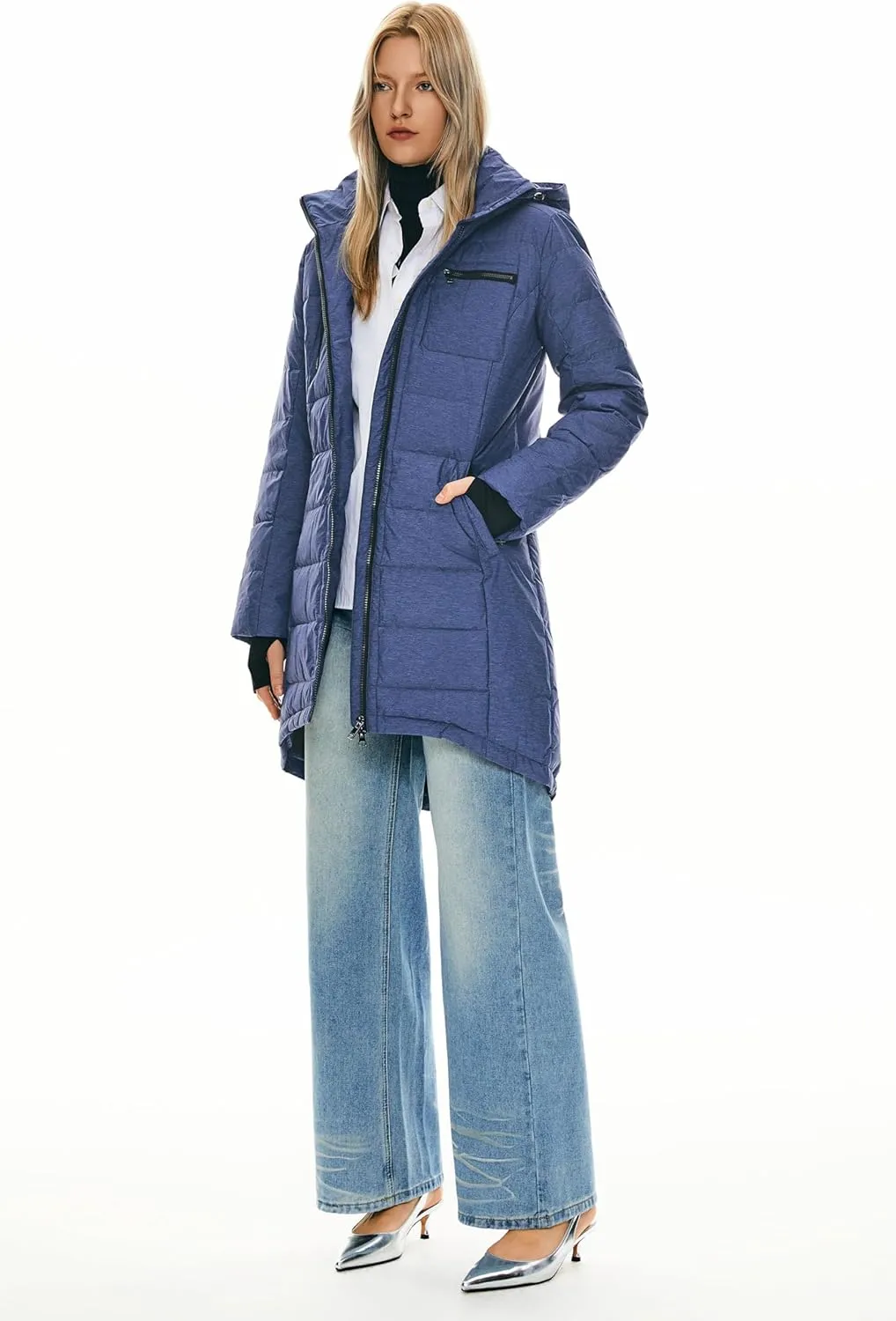 Orolay Women's Winter Down Jacket Long Quilted Puffer Coat Warm Hooded Slim Fit Outerwear