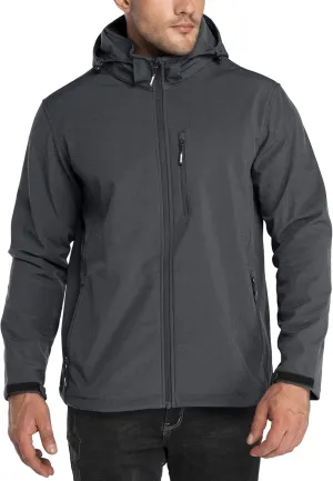 Outdoor Ventures Men's Lightweight Softshell Jacket Fleece Lined Hooded Water Resistant Winter Hiking Windbreaker Jackets