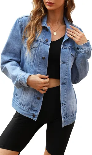 Oversized Jean Jacket Women Vintage Washed Boyfriend Denim Jacket Classic Loose Jean Trucker Jacket 703