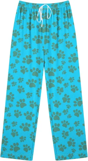 Pajamas Pants for Women's Funny Dog Paw Print High Waist Wide Leg Sweatpant Pj's Trouser with Pockets & Drawstring